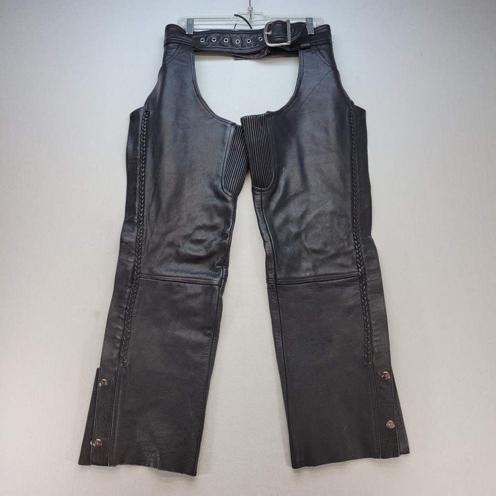 S Collection Leather Chaps‎ Mens XS Black Biker Braided Trim Motorcycle Riding
